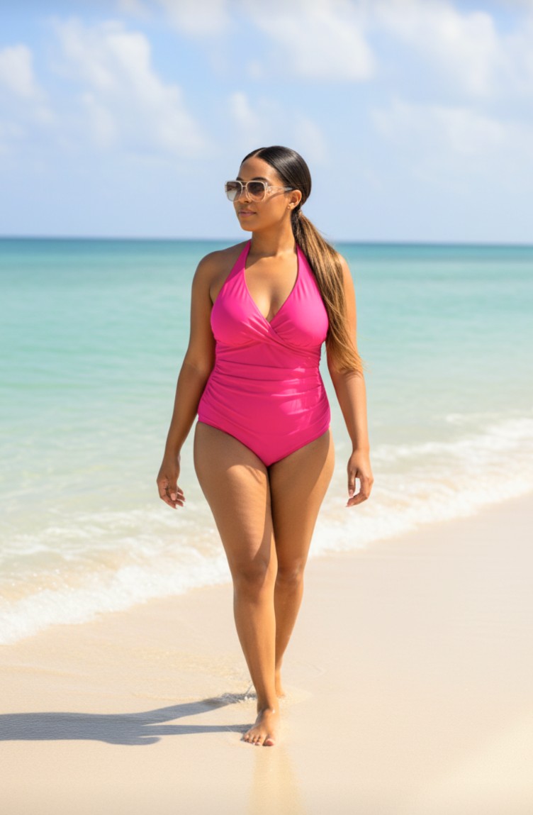 CURVY GIRL Halter Fuchsia One Piece Swimsuit XL