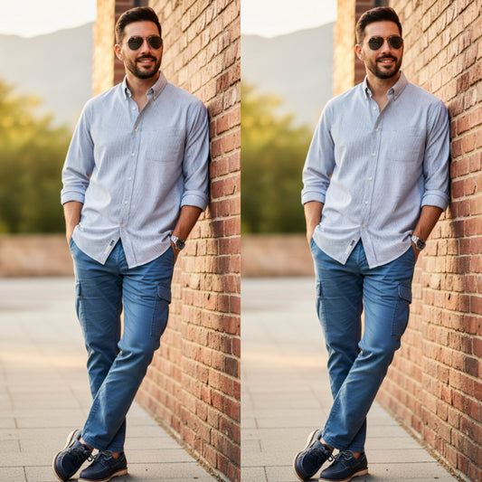 Kirkland Signature Traditional Fit, blue and white striped 18 36/37