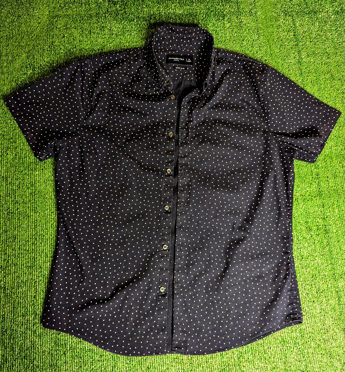 Abercrombie & Fitch Super Slim Stretch, Navy with white polka dots Size XL