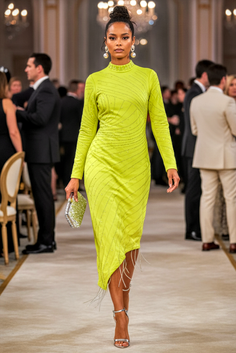 Chartreuse Studded Dress