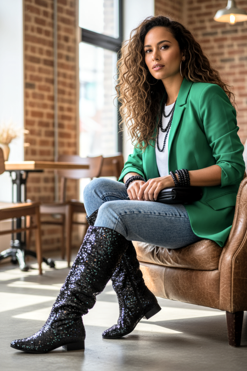 Sequin Flat Knee Boot