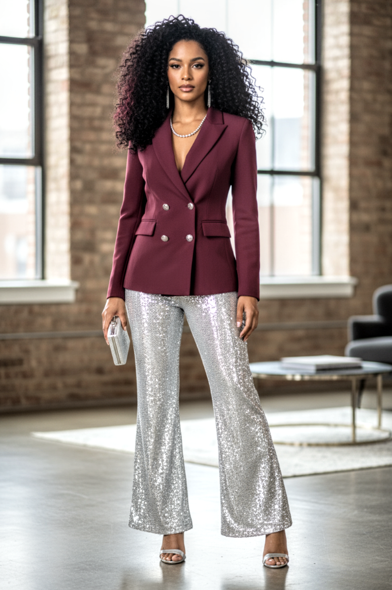 Sequin Stretch Bell Bottom Pants