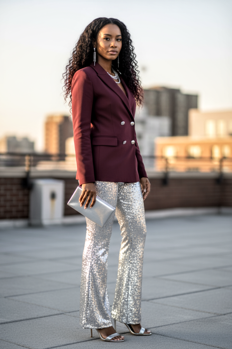 Sequin Stretch Bell Bottom Pants
