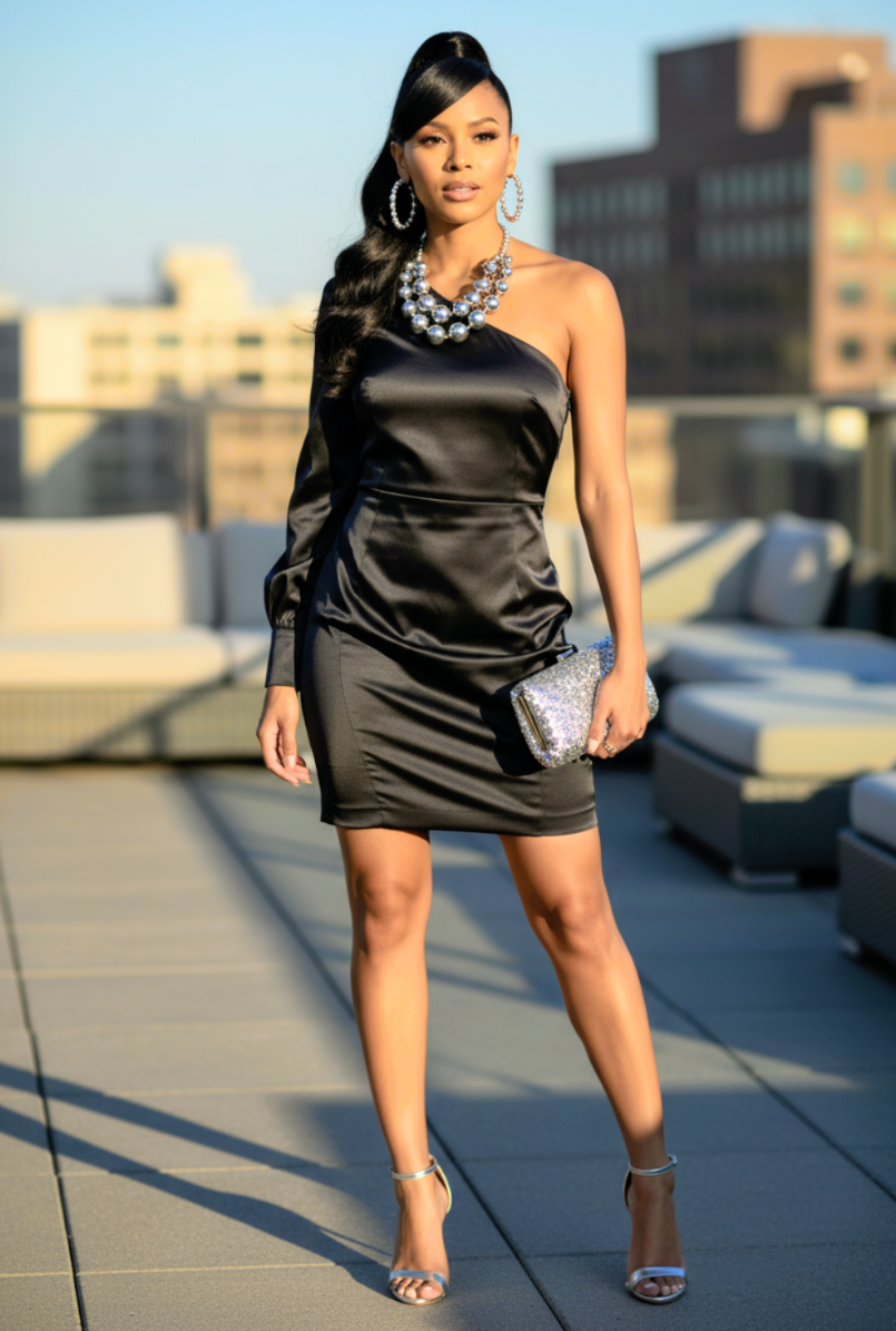 Laura Satin One Arm Shoulder Dress