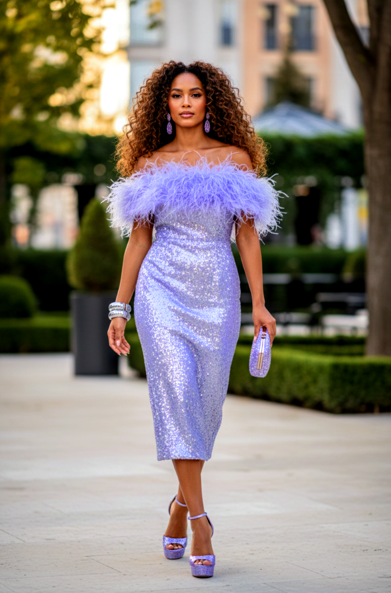 Top Feather Sequin Dress