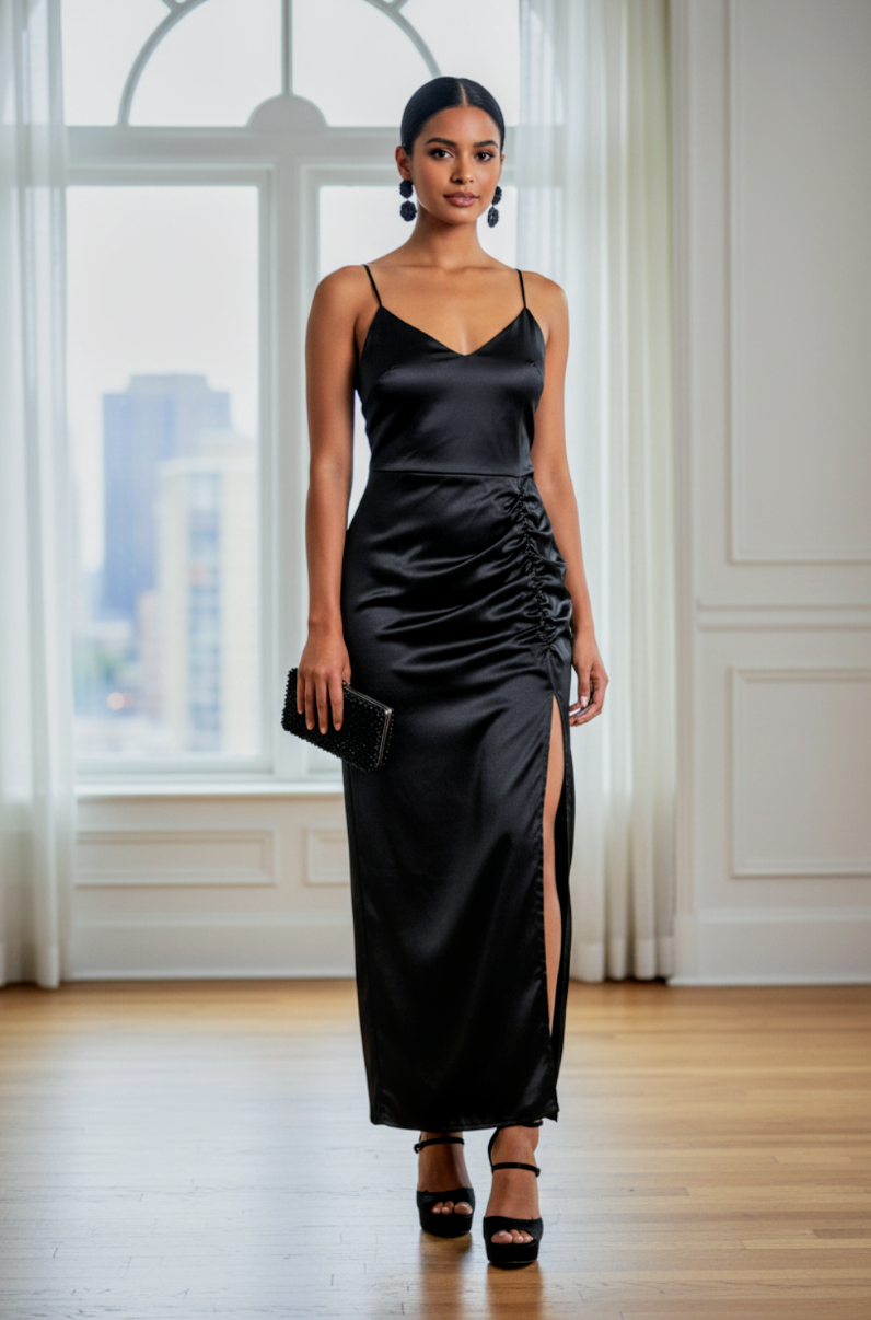 Satin Side Slit Dress