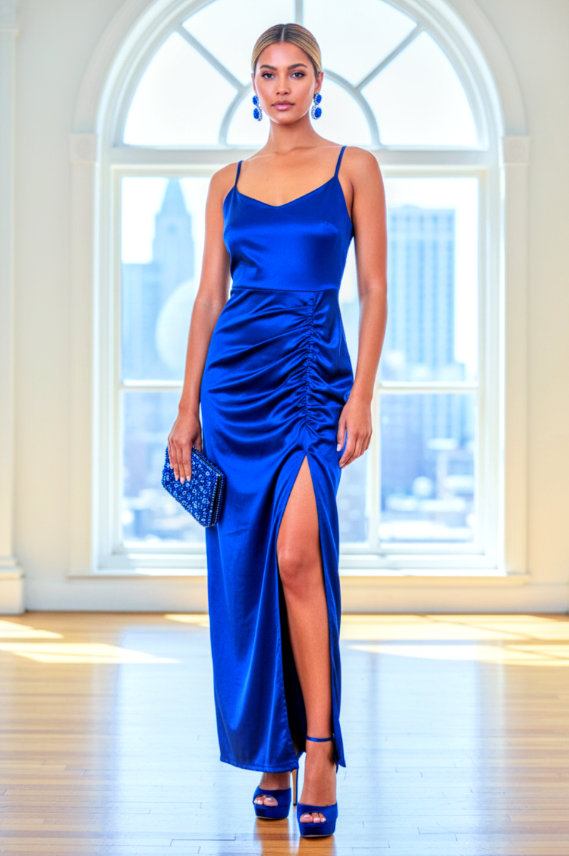 Satin Side Slit Dress