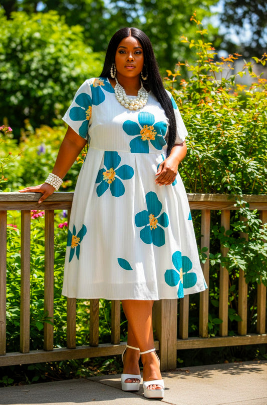 CURVY GIRL Big Flower Garden Dress