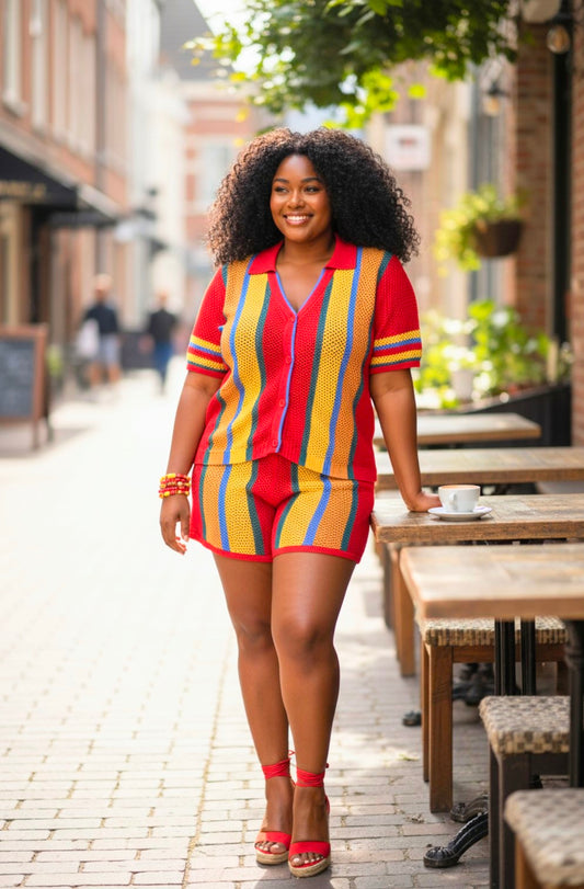 CURVY GIRL Knitted 2pc Multi Color Set Size XL