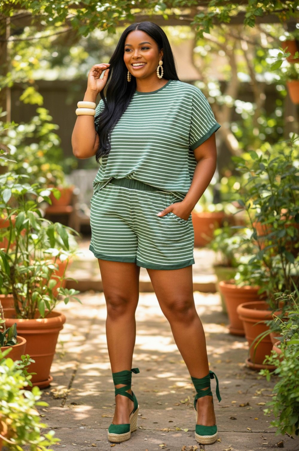 CURVY GIRL Knitted 2pc Stripe Short Set Size xL