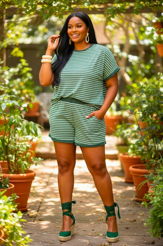 CURVY GIRL Knitted 2pc Stripe Short Set Size xL