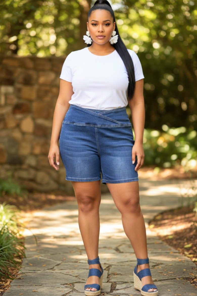 CURVY GIRL side zip stretchy shorts
