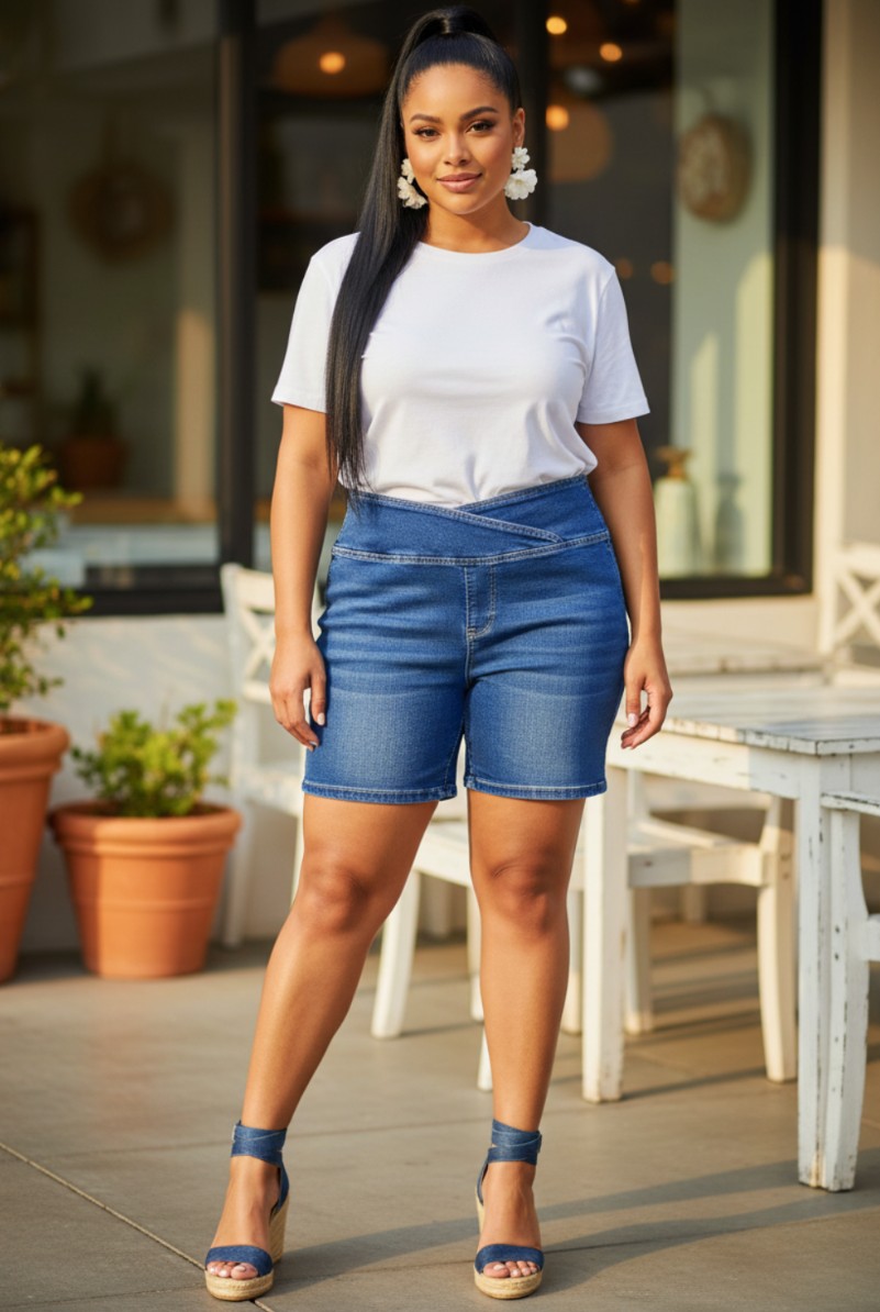CURVY GIRL side zip stretchy shorts