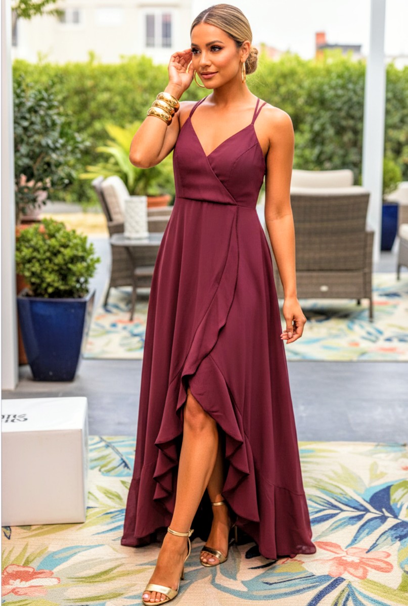 Front Ruffle Side Waterfall Dress Size M