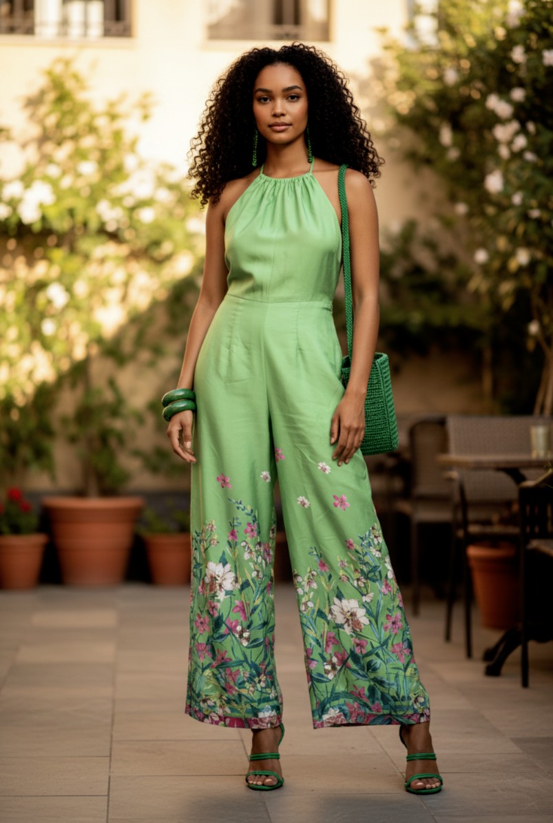 Bottom Leg Satin Floral Jumper Size S