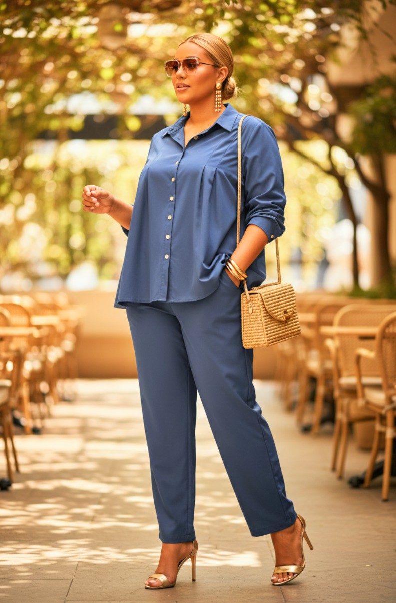CURVY GIRL 2pc Camille Set Navy