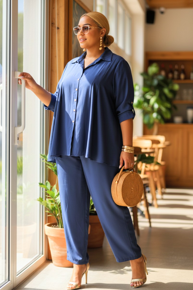 CURVY GIRL 2pc Camille Set Navy
