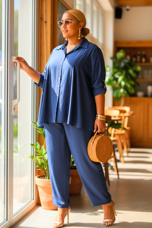 CURVY GIRL 2pc Camille Set Navy
