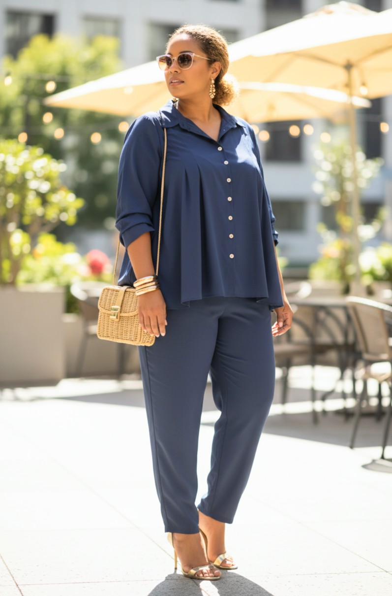 CURVY GIRL 2pc Camille Set Navy