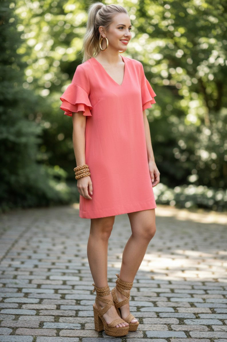 ANN TAYLOR Ruffle Arm Dress Size M