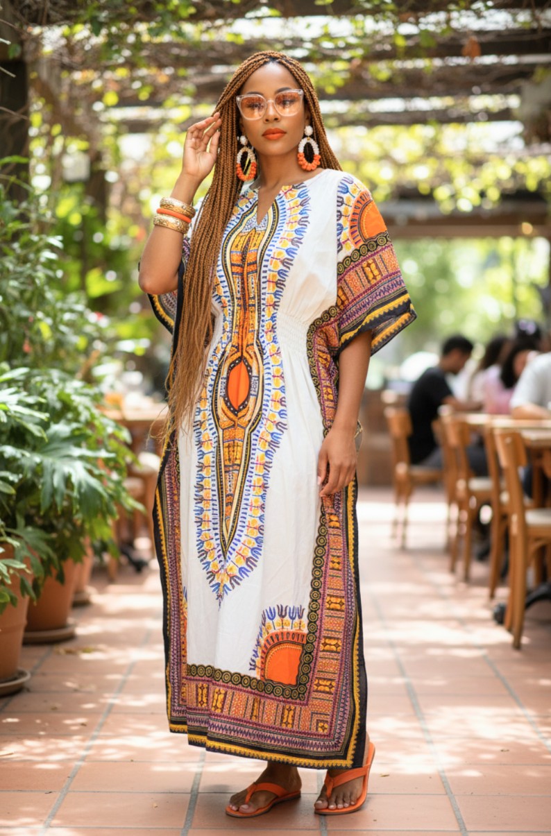 Ethnic Print Kaftan White One Size