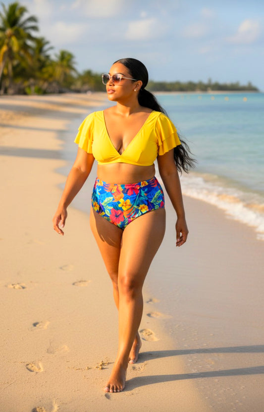 CURVY GIRL 2PC Tropical Ruffle Swim Set