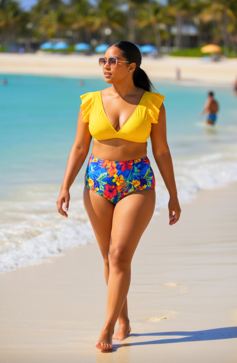 CURVY GIRL 2PC Tropical Ruffle Swim Set