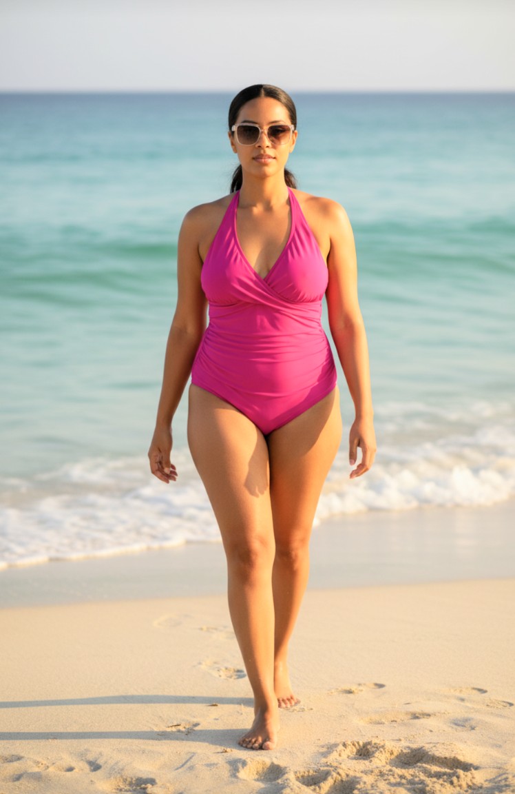CURVY GIRL Halter Fuchsia One Piece Swimsuit XL
